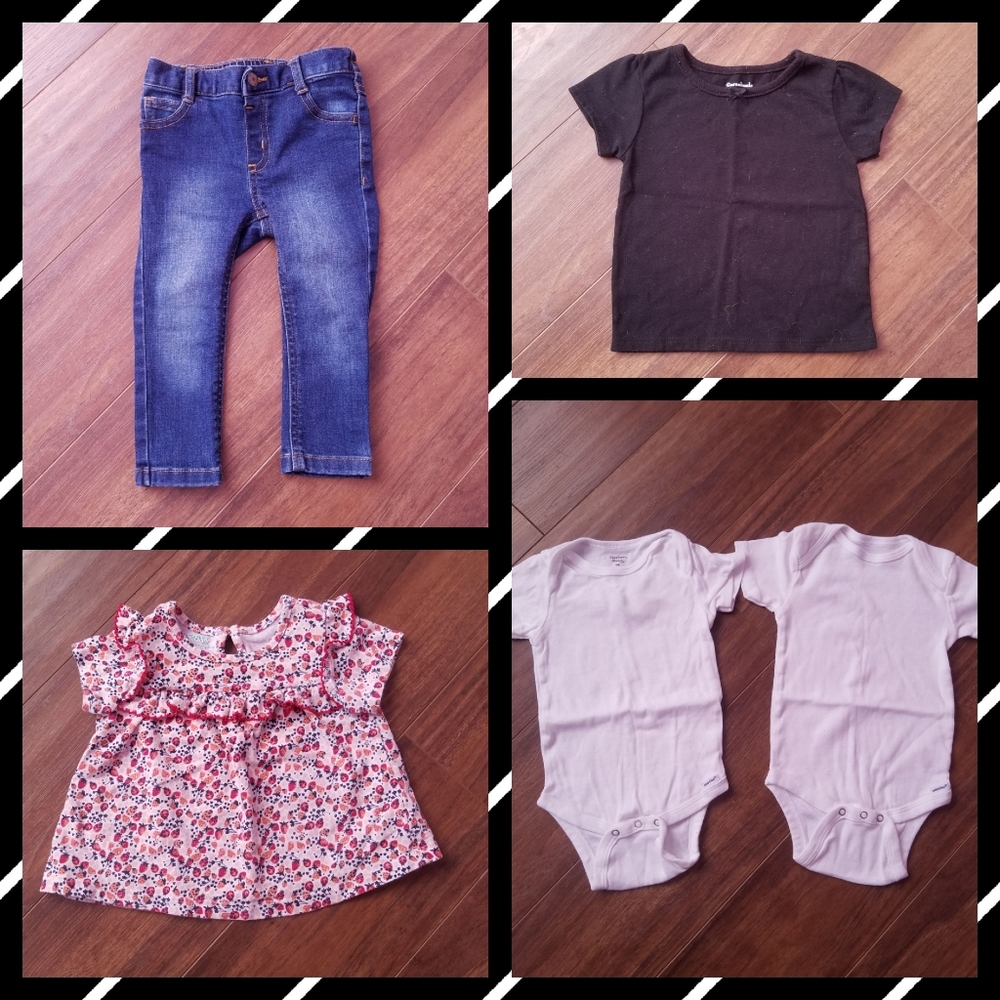 5 Pc Baby Girls Jeans Shirts Onsies